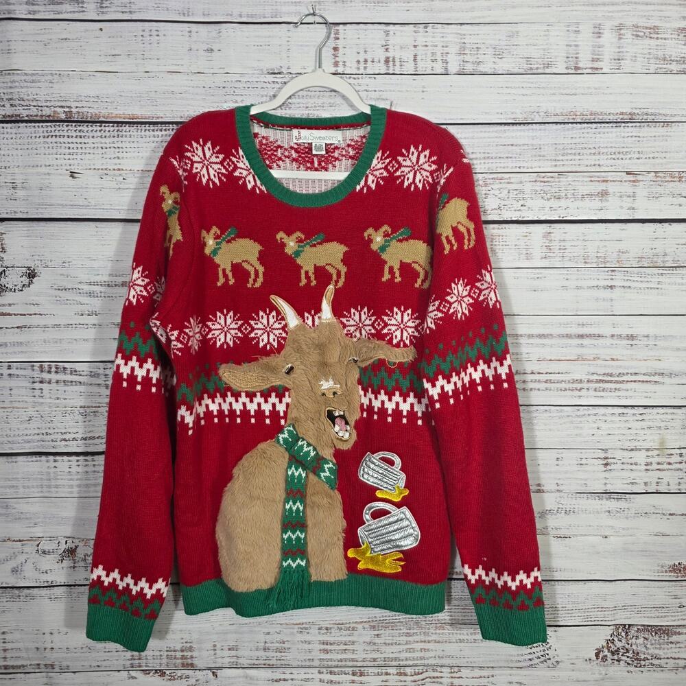 Jolly Sweaters Men's Ugly Goat Christmas Sweater Size XL